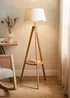 ValueLights Morrigan Shelf Floor Lamp Mid Wood with Natural Scalloped Linen Shade - One Size Image 1
