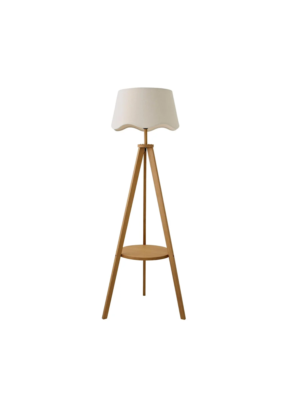 ValueLights Morrigan Shelf Floor Lamp Mid Wood with Natural Scalloped Linen Shade - One Size Image 6