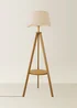 ValueLights Morrigan Shelf Floor Lamp Mid Wood with Natural Scalloped Linen Shade - One Size Image 3