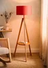 ValueLights Morrigan Shelf Floor Lamp Mid Wood with Rust Drum Shade - One Size Image 2