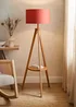 ValueLights Morrigan Shelf Floor Lamp Mid Wood with Rust Drum Shade - One Size Image 1