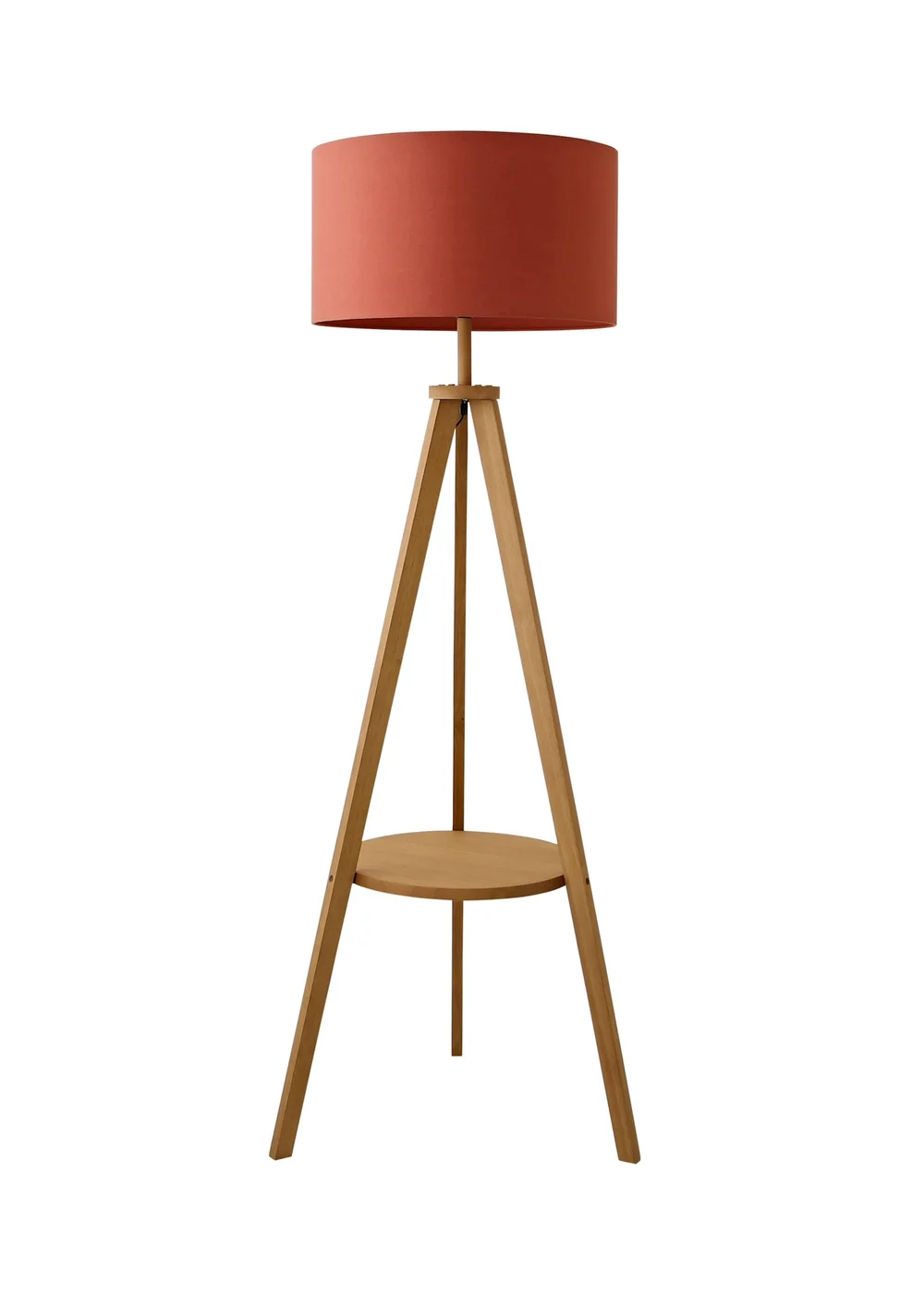 ValueLights Morrigan Shelf Floor Lamp Mid Wood with Rust Drum Shade - One Size Image 5