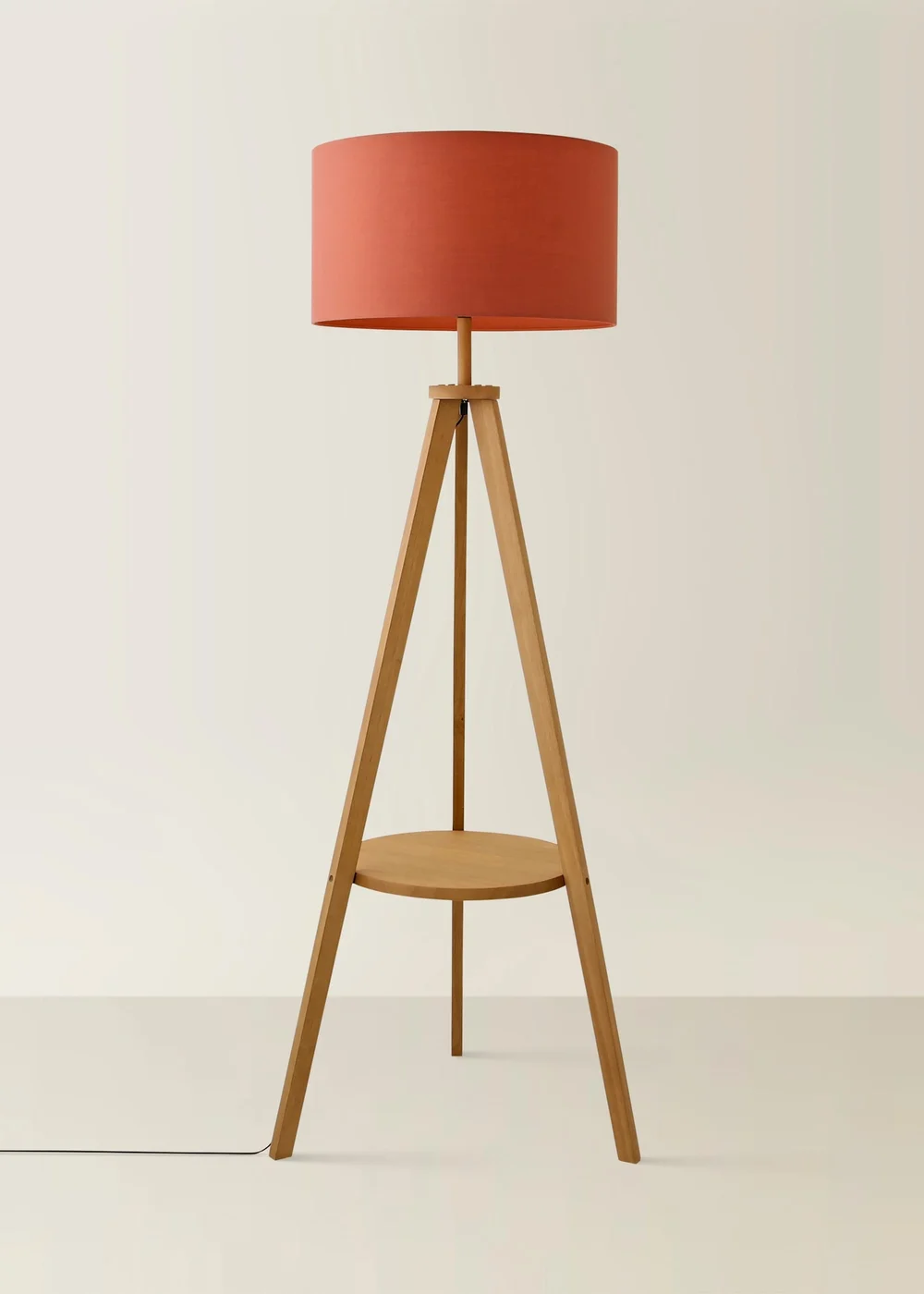 ValueLights Morrigan Shelf Floor Lamp Mid Wood with Rust Drum Shade - One Size Image 3