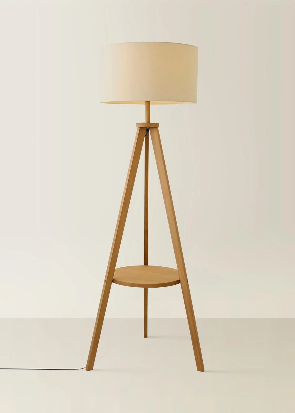 ValueLights Morrigan Shelf Floor Lamp Mid Wood with Natural Drum Shade - One Size Image 3
