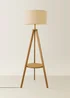 ValueLights Morrigan Shelf Floor Lamp Mid Wood with Natural Drum Shade - One Size Image 3