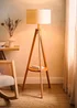 ValueLights Morrigan Shelf Floor Lamp Mid Wood with Natural Drum Shade - One Size Image 2