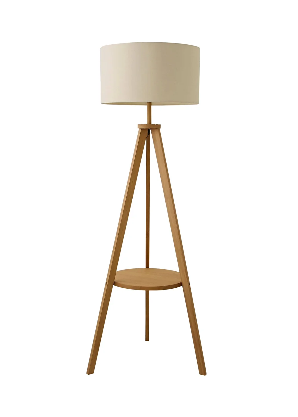 ValueLights Morrigan Shelf Floor Lamp Mid Wood with Natural Drum Shade - One Size Image 5