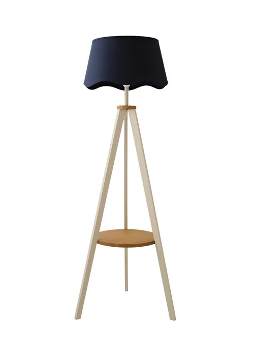 ValueLights Morrigan Shelf Floor Lamp Painted Cream with Navy Scalloped Linen Shade - One Size Image 4