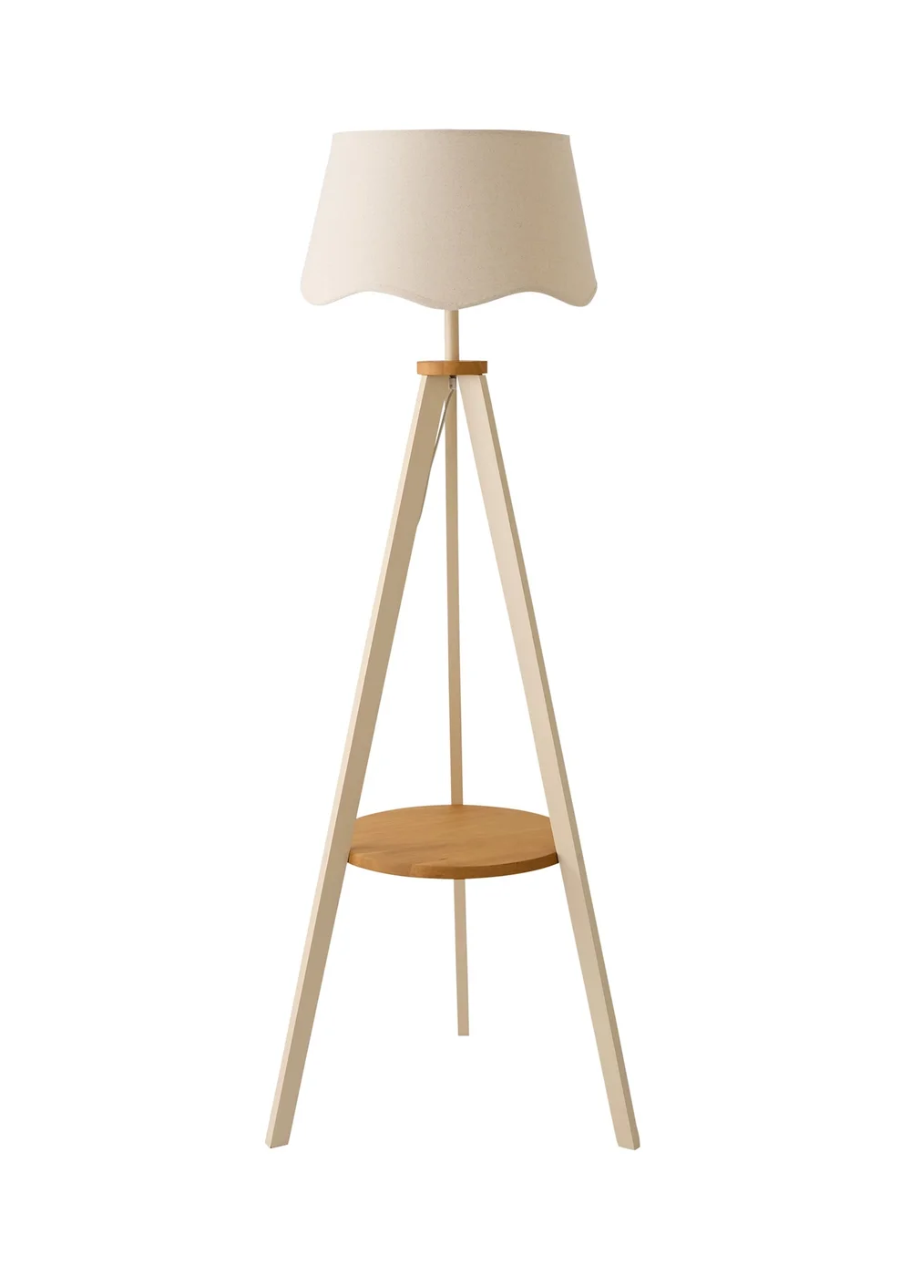 ValueLights Morrigan Shelf Floor Lamp Painted Cream with Natural Linen Scalloped Shade - One Size Image 4