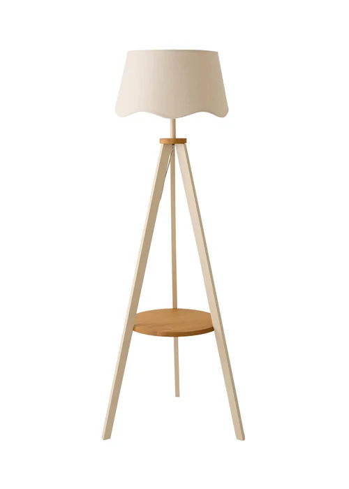 ValueLights Morrigan Shelf Floor Lamp Painted Cream with Natural Linen Scalloped Shade - One Size Image 4