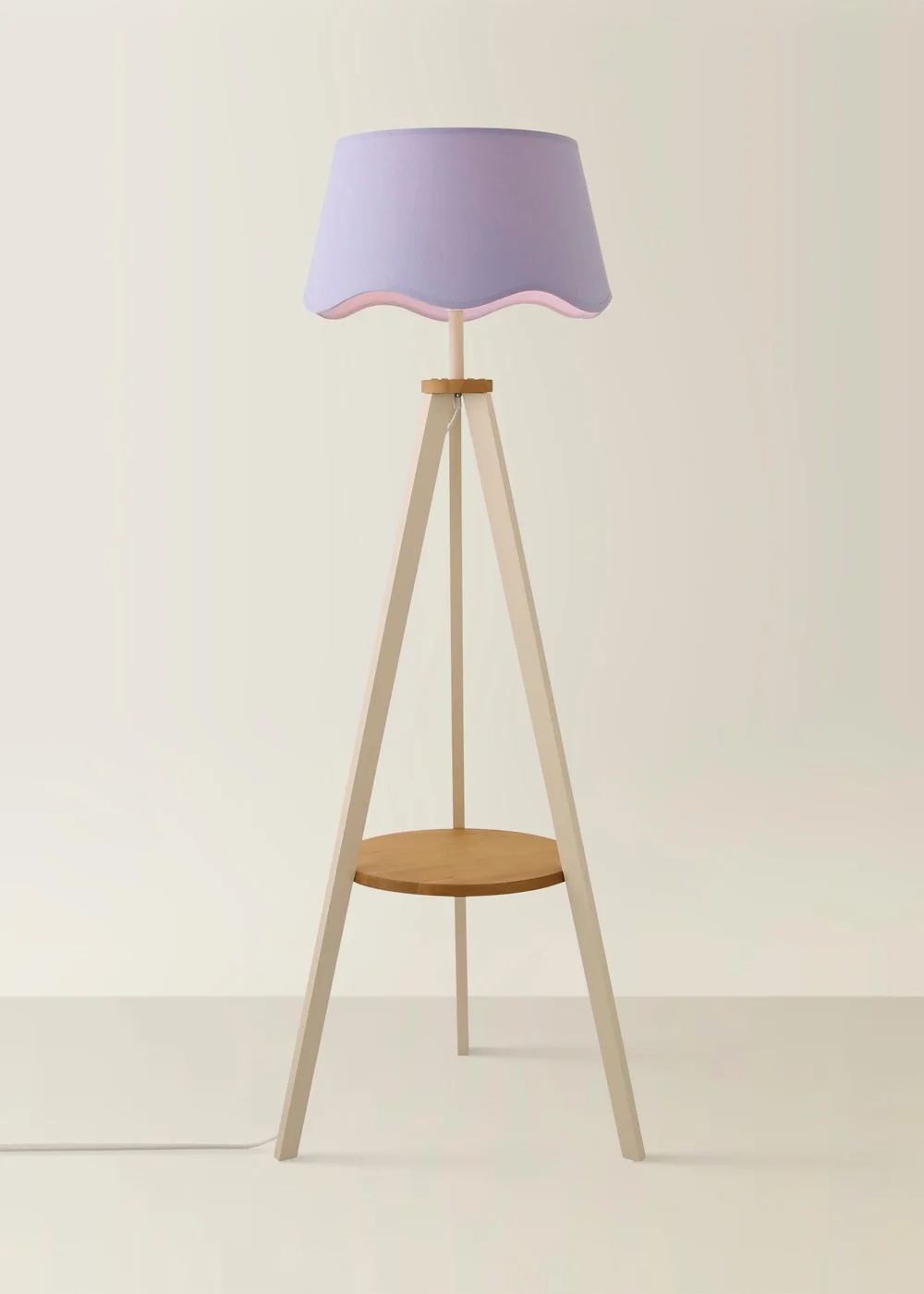 ValueLights Morrigan Shelf Floor Lamp Painted Cream with Lilac Scalloped Linen Shade - One Size Image 2