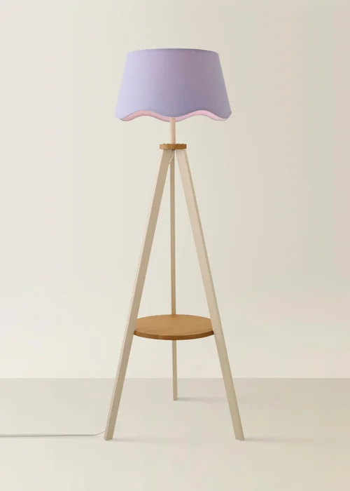 ValueLights Morrigan Shelf Floor Lamp Painted Cream with Lilac Scalloped Linen Shade - One Size Image 2