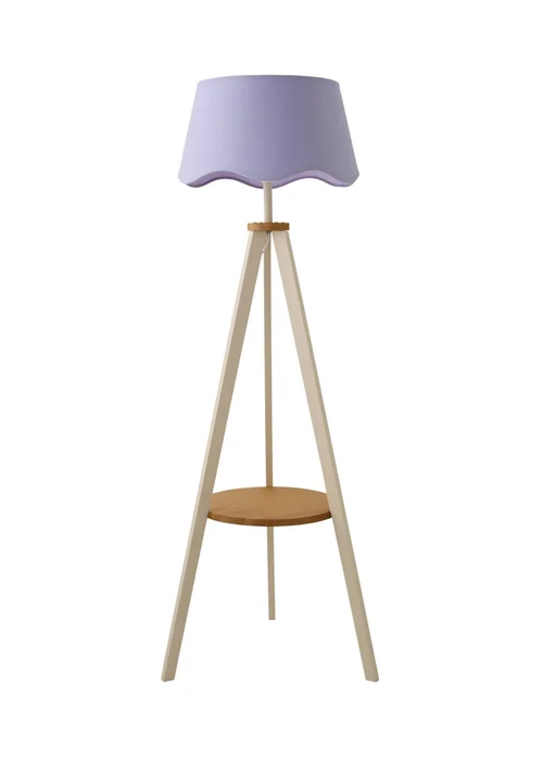 ValueLights Morrigan Shelf Floor Lamp Painted Cream with Lilac Scalloped Linen Shade - One Size Image 4