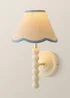 ValueLights Bobble Cream Wall Light with Blue Trim Scallop Shade - One Size Image 2