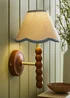 ValueLights Bobble Walnut Wall Light with Blue Trim Scallop Shade - One Size Image 5