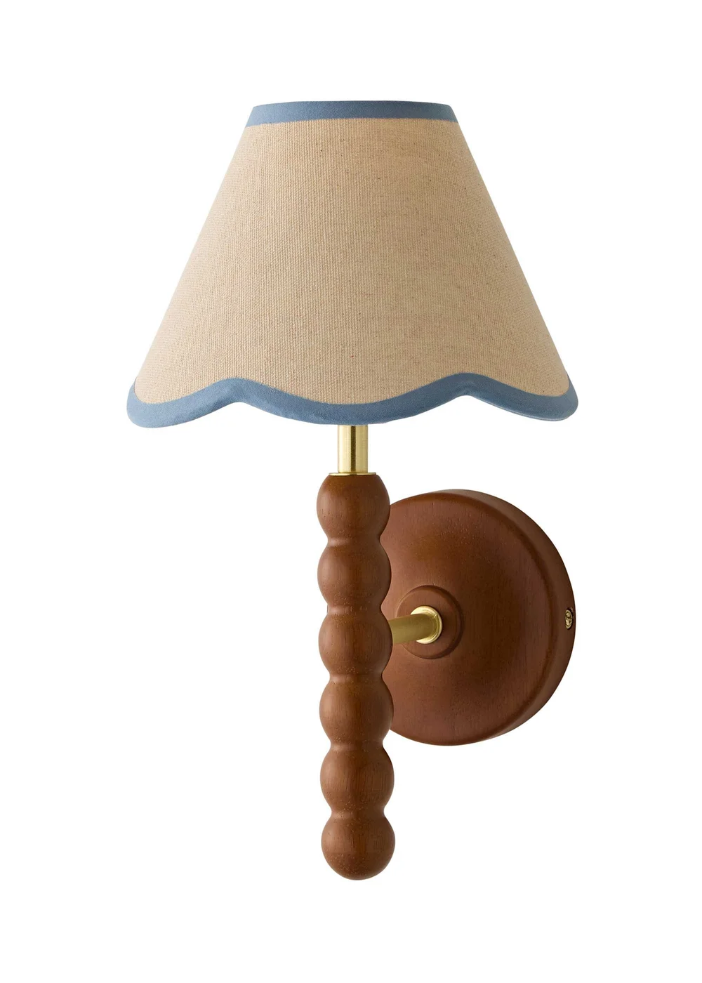 ValueLights Bobble Walnut Wall Light with Blue Trim Scallop Shade - One Size Image 4