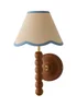 ValueLights Bobble Walnut Wall Light with Blue Trim Scallop Shade - One Size Image 4