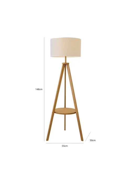ValueLights Morrigan Shelf Floor Lamp Mid Wood with Linen White Trim Shade - One Size Image 6