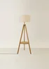 ValueLights Morrigan Shelf Floor Lamp Mid Wood with Linen White Trim Shade - One Size Image 4