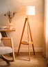 ValueLights Morrigan Shelf Floor Lamp Mid Wood with Linen White Trim Shade - One Size Image 2