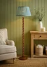 ValueLights Bobble Walnut Floor Lamp with Blue Leaf Pleated Shade - One Size Image 1