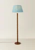 ValueLights Bobble Walnut Floor Lamp with Blue Leaf Pleated Shade - One Size Image 3