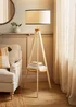 ValueLights Morrigan Cream Shelf Floor Lamp with Linen Black Trim Shade - One Size Image 1