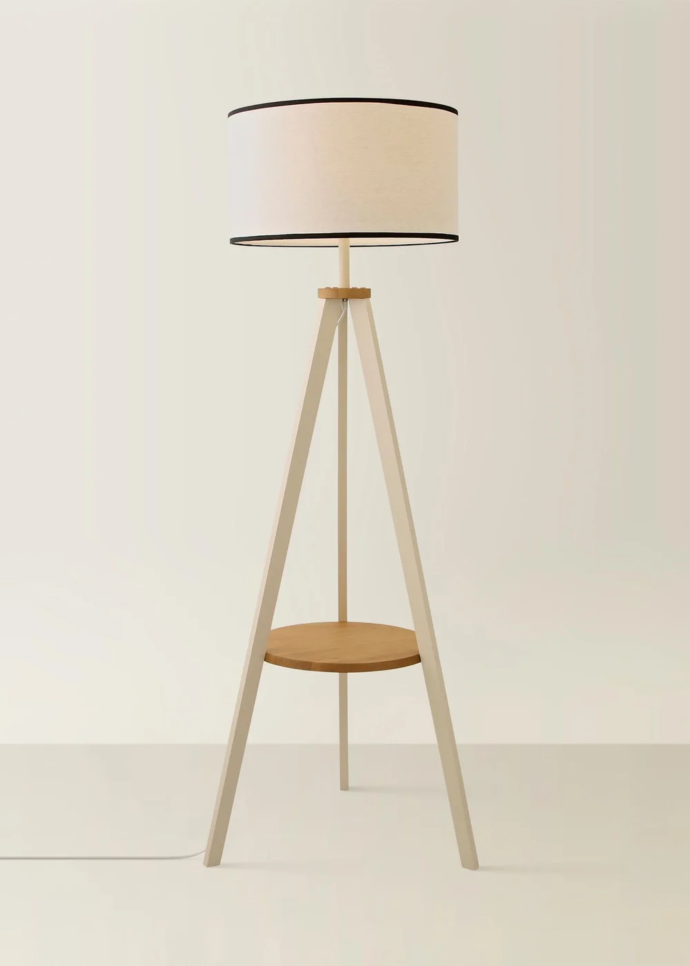 ValueLights Morrigan Cream Shelf Floor Lamp with Linen Black Trim Shade - One Size Image 3