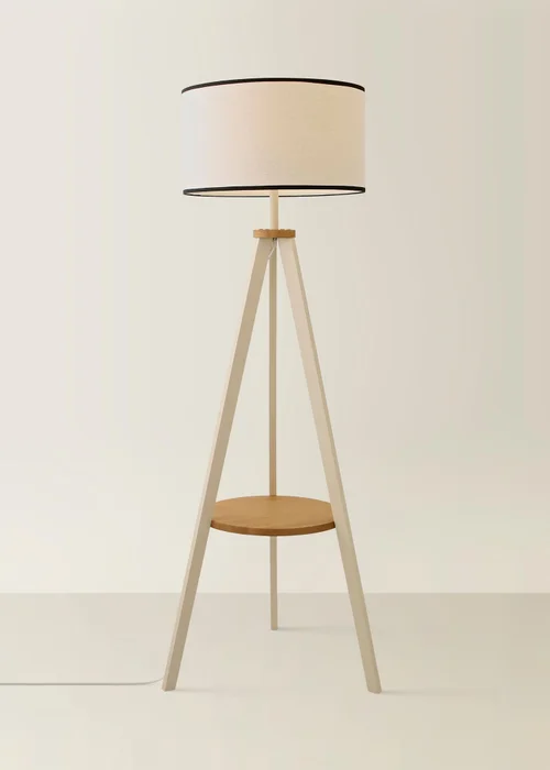 ValueLights Morrigan Cream Shelf Floor Lamp with Linen Black Trim Shade - One Size Image 3