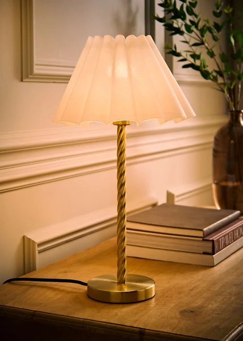 ValueLights Maura Twist Brushed Gold Table Lamp with White Pleated Shade - One Size Image 2