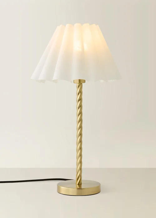 ValueLights Maura Twist Brushed Gold Table Lamp with White Pleated Shade - One Size Image 3
