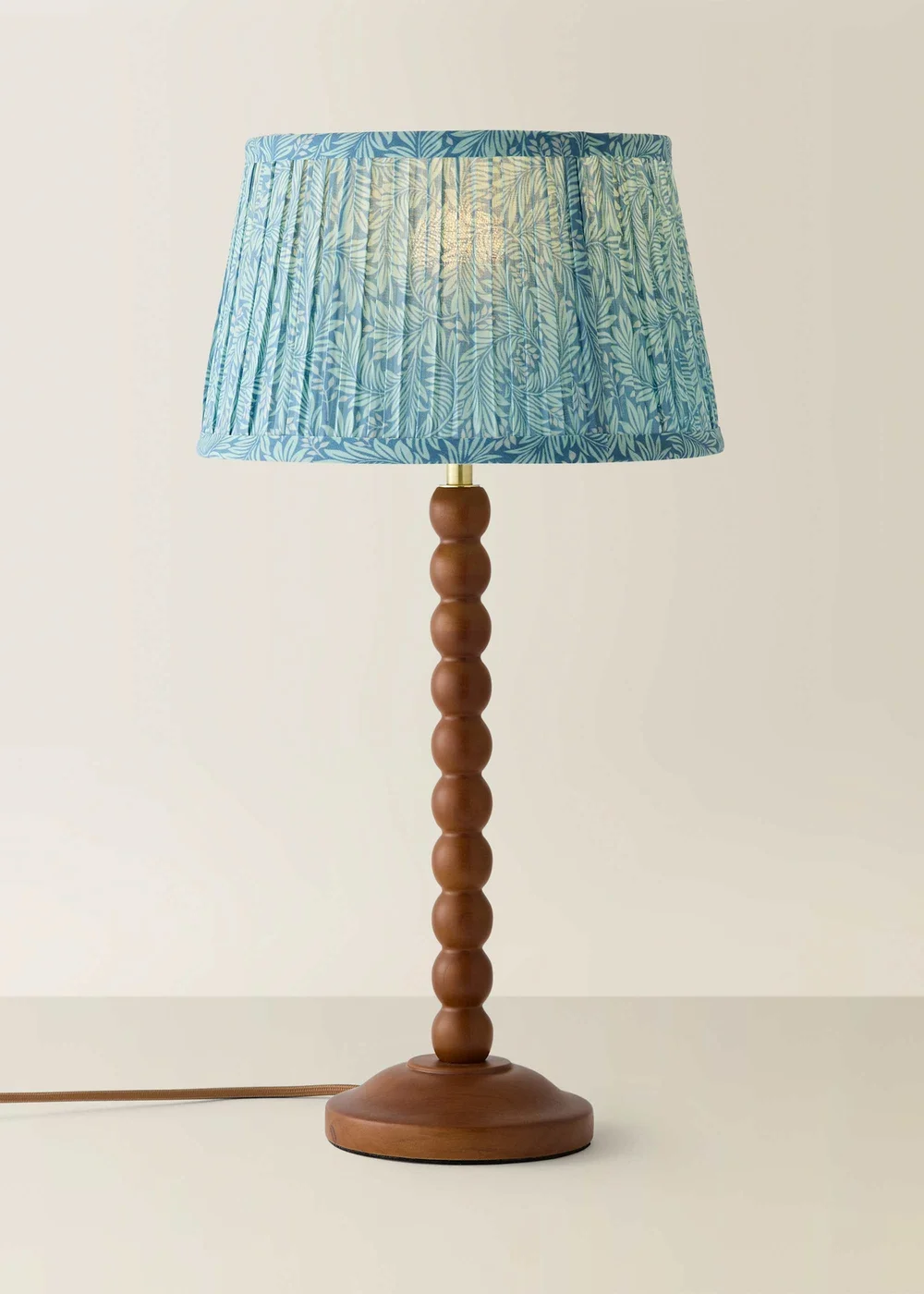 ValueLights Bobble Walnut Table Lamp with Blue Leaf Pleated Shade - One Size Image 3