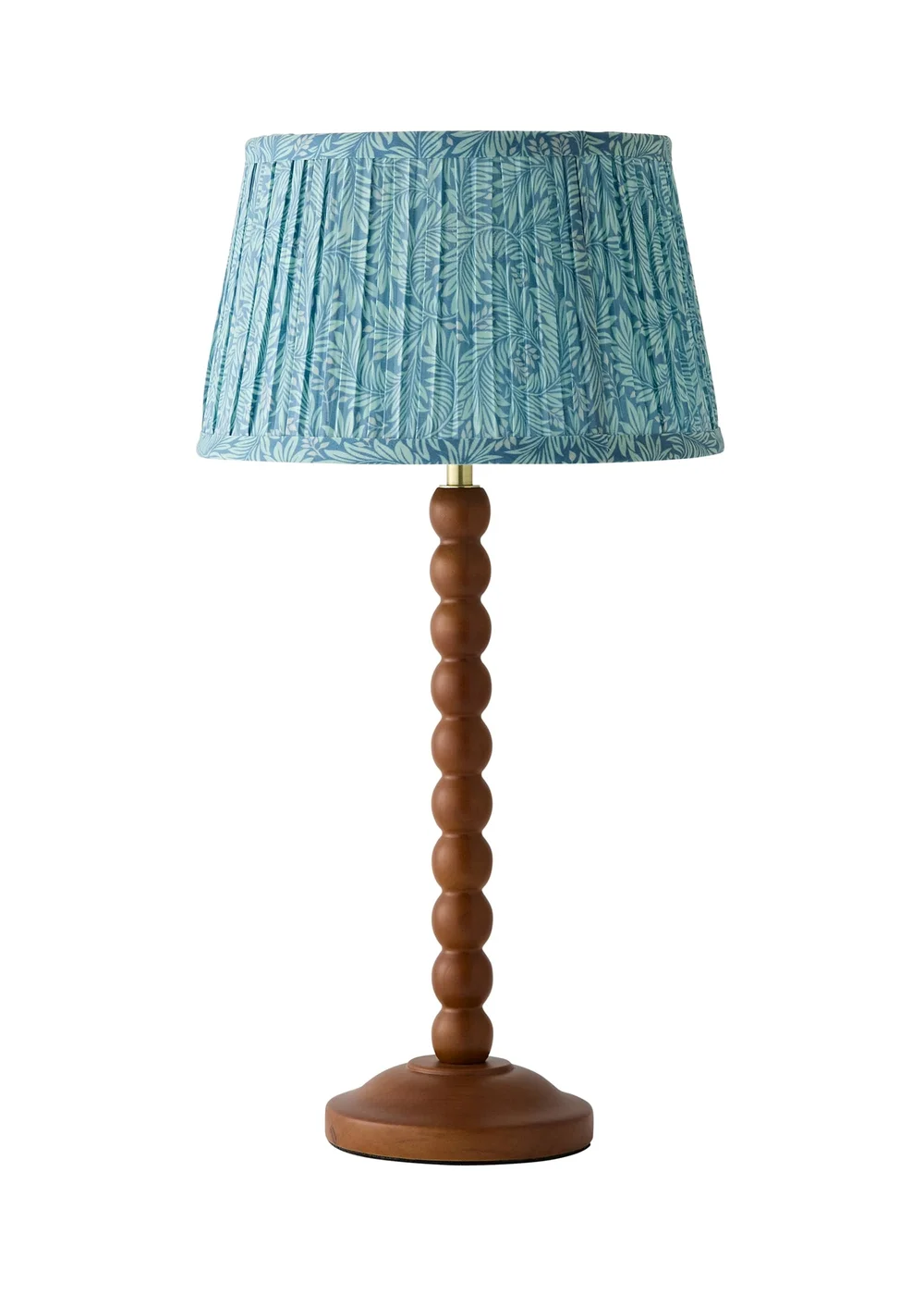 ValueLights Bobble Walnut Table Lamp with Blue Leaf Pleated Shade - One Size Image 5