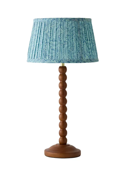 ValueLights Bobble Walnut Table Lamp with Blue Leaf Pleated Shade - One Size Image 5