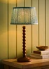 ValueLights Bobble Walnut Table Lamp with Blue Leaf Pleated Shade - One Size Image 2