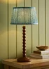 ValueLights Bobble Walnut Table Lamp with Blue Leaf Pleated Shade - One Size Image 1