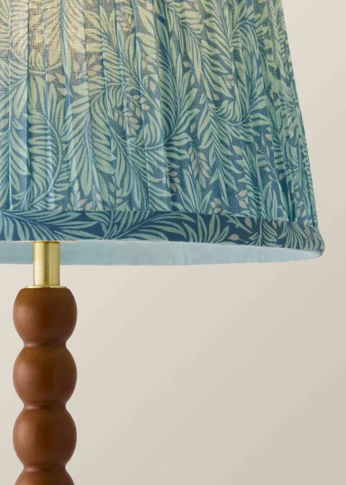 ValueLights Bobble Walnut Table Lamp with Blue Leaf Pleated Shade - One Size Image 4