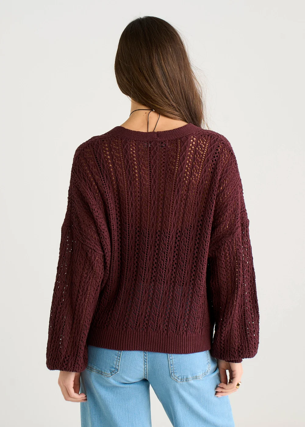 Gini London Chocolate Crochet Knit Long Sleeves Cardigan - L/XL Image 2