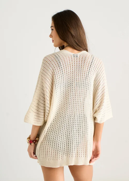 Gini London Beige Edge To Edge Knit Cardigan With Pockets - L/XL Image 2
