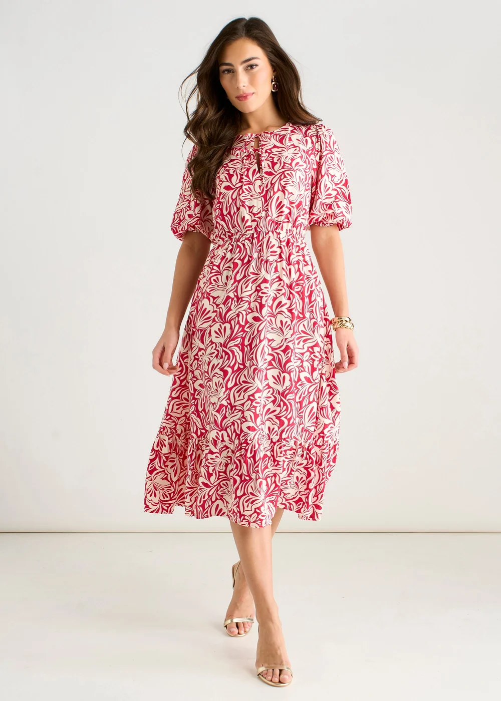 Gini London Red Paisly Print Elasticated Waist Midi Dress - 16 Image 1