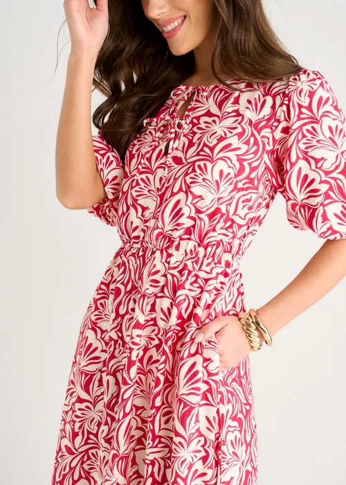 Gini London Red Paisly Print Elasticated Waist Midi Dress - 16 Image 3