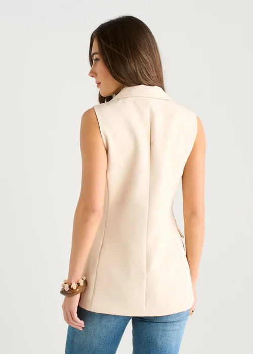 Gini London Beige Tailored Contrast Lining Longline Waistcoat - S/M Image 2