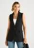 Gini London Black Tailored Contrast Lining Longline Waistcoat - M/L Image 3