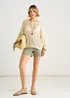 Gini London Beige V-Neck Chevron Crochet Knit Top - L/XL Image 1