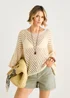 Gini London Beige V-Neck Chevron Crochet Knit Top - L/XL Image 3