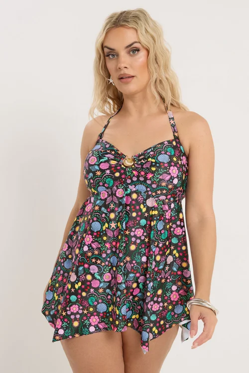 Yours Curve Black Shell Print Tankini Top - 34-36 Image 3