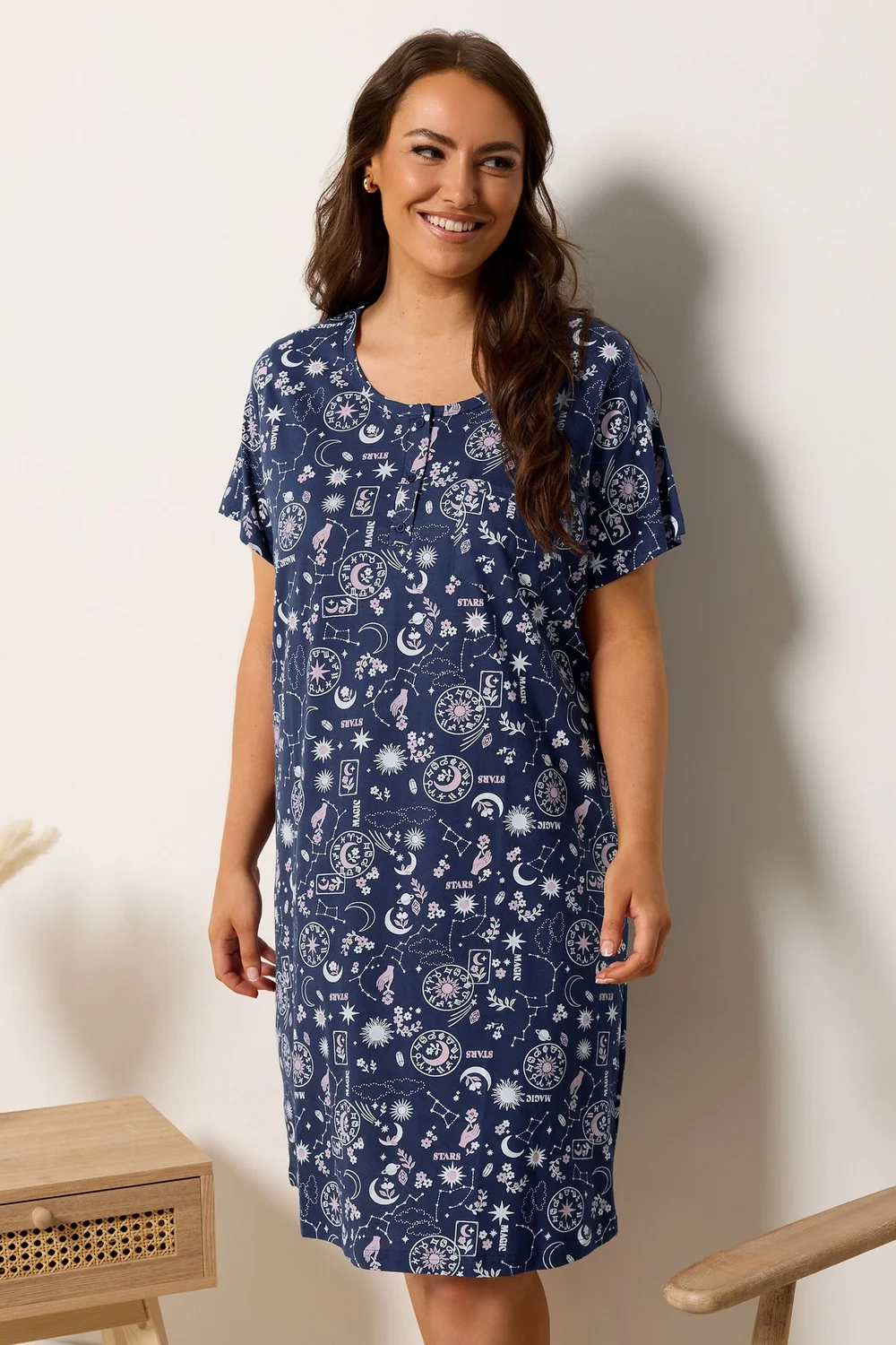 Yours Blue Celestial Placket Nightdress - 34-36 Image 1