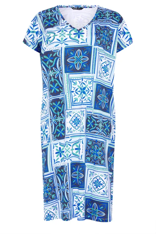 Yours Curve Blue Tile Print Midi Dress - 18 Image 5