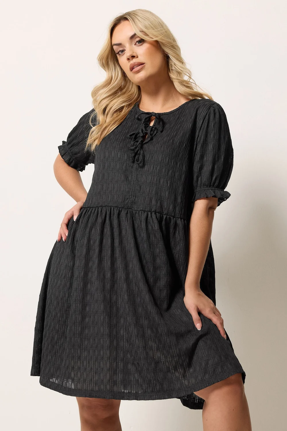 Yours Curve Black Bow Front Mini Dress - 34-36 Image 1