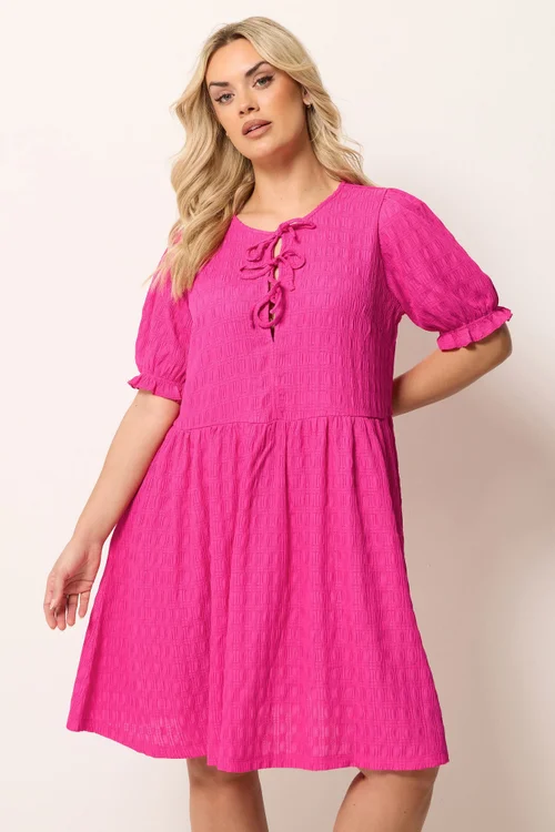 Yours Curve Pink Bow Front Mini Dress - 14 Image 1